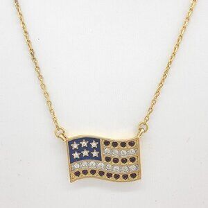 NINA RICCI AVON‎ Signed Vintage Necklace 16” American Flag Rhinestones